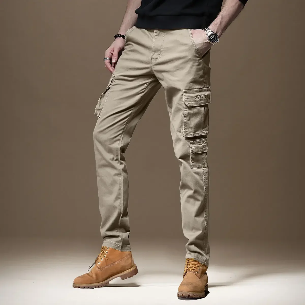 Woodworking Brand - Broek Man Zwarte Slanke Cargobroek Voor