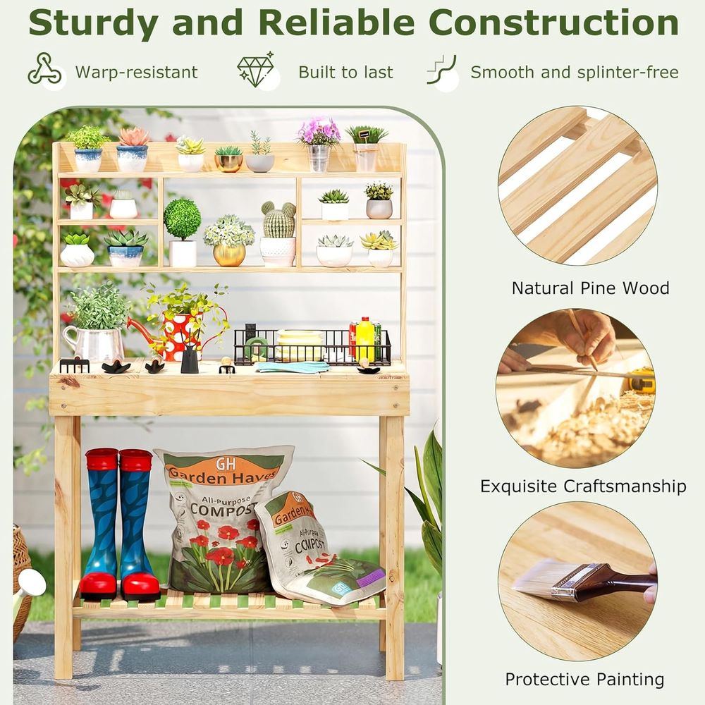 Potting Bench-tafel, 60” houte - Woodworking Workbench recensie en prijs